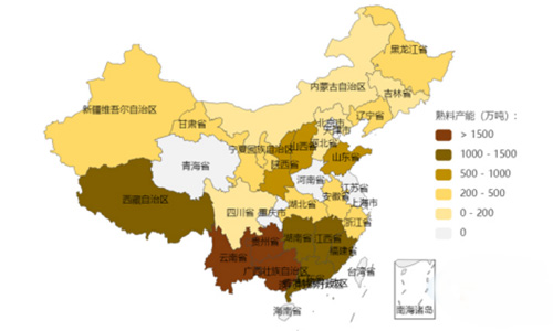 2017-2022年新點(diǎn)火熟料產(chǎn)能分布